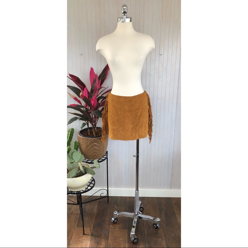 90s Fringed Eyelet Suede Mini Skirt